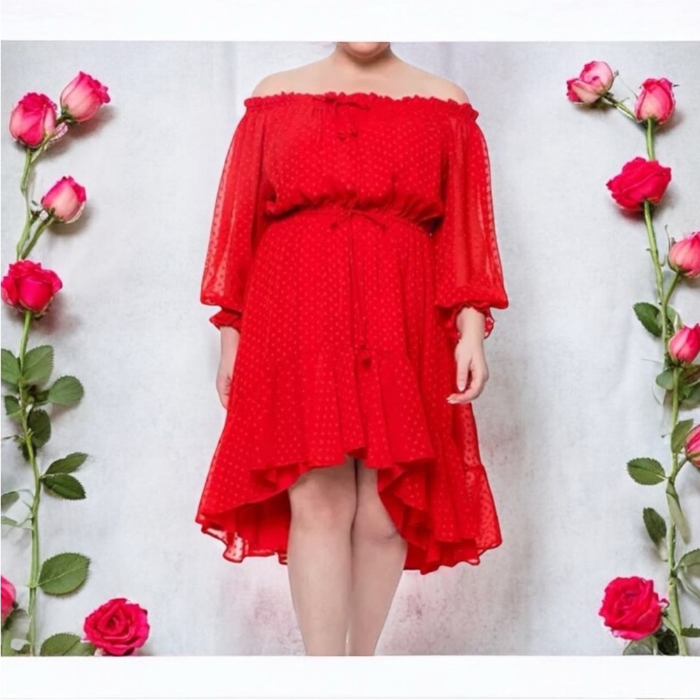 Meghan Los Angeles Red Keiko Dot Midi Dress